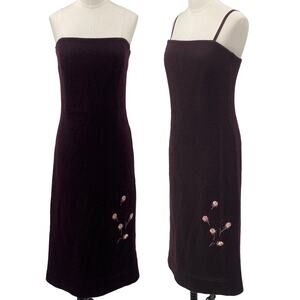 Laurel by Escada Midi Wool Dress Strapless Convertible Embroidered Floral Purple